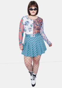 Plus Spliced Patchwork Mesh Top sold by Dolls Kill