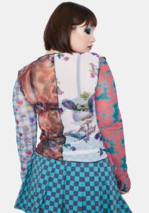 Plus Spliced Patchwork Mesh Top sold by Dolls Kill