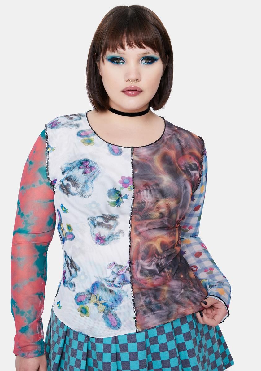 Plus Spliced Patchwork Mesh Top sold by Dolls Kill