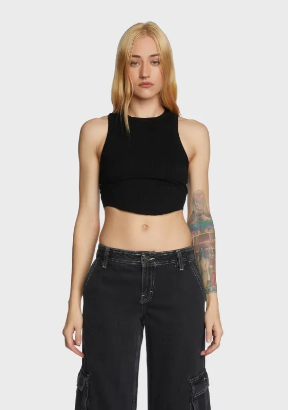 Curved Hem Tank Top - Black sold by Dolls Kill