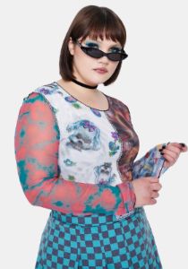 Plus Spliced Patchwork Mesh Top sold by Dolls Kill