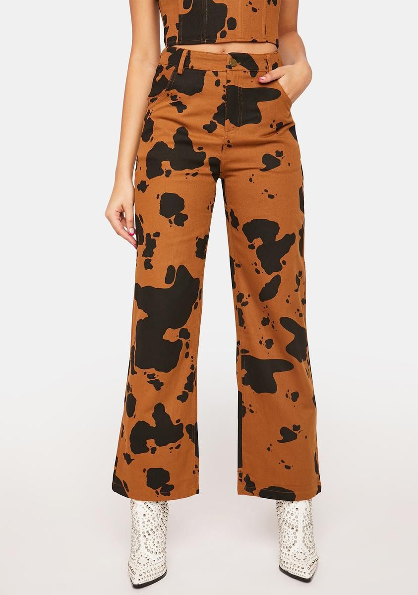 Cow Print Denim Pants sold by Dolls Kill