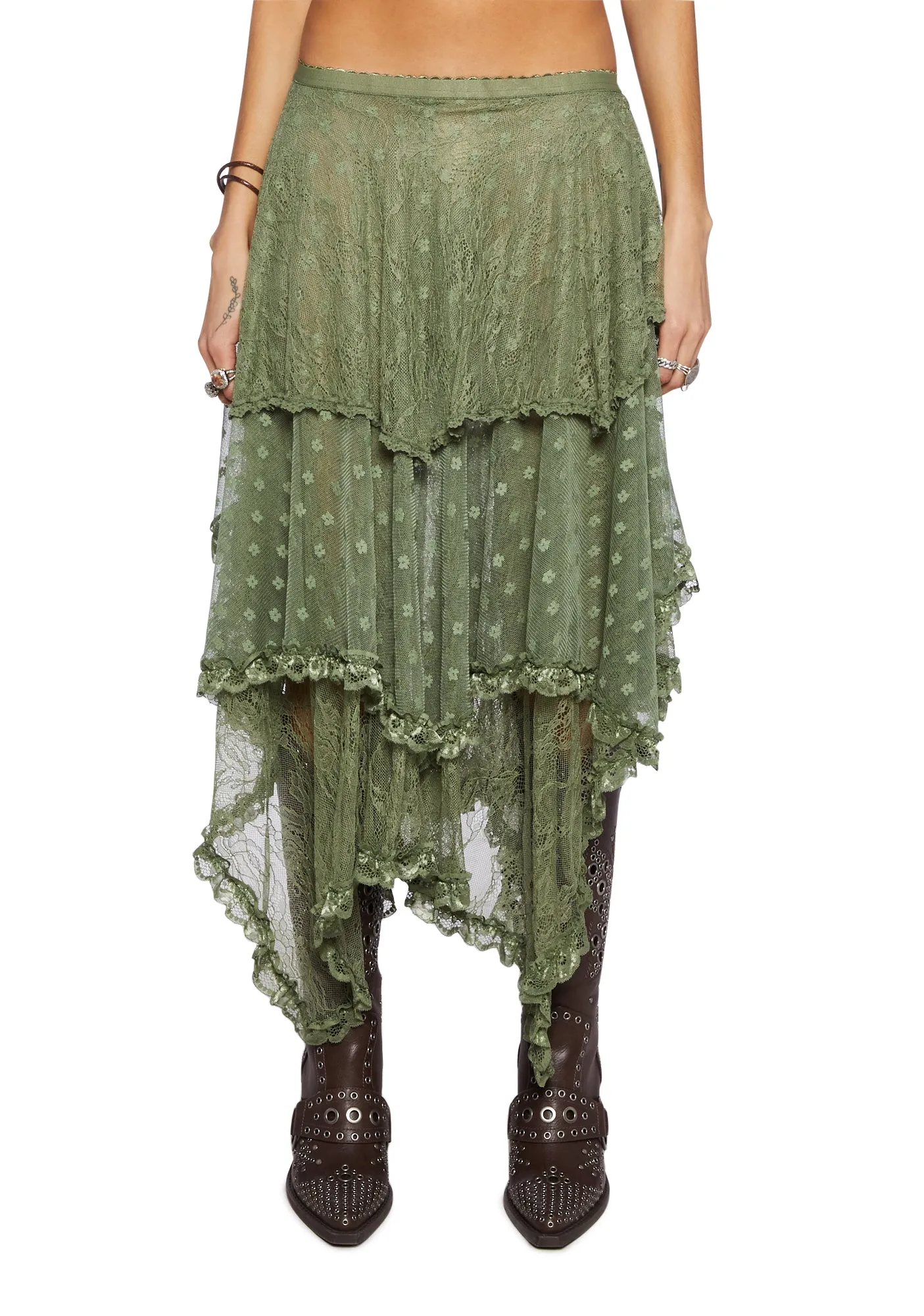 Ethereal Woodlands Maxi Skirt - Green sold by Dolls Kill