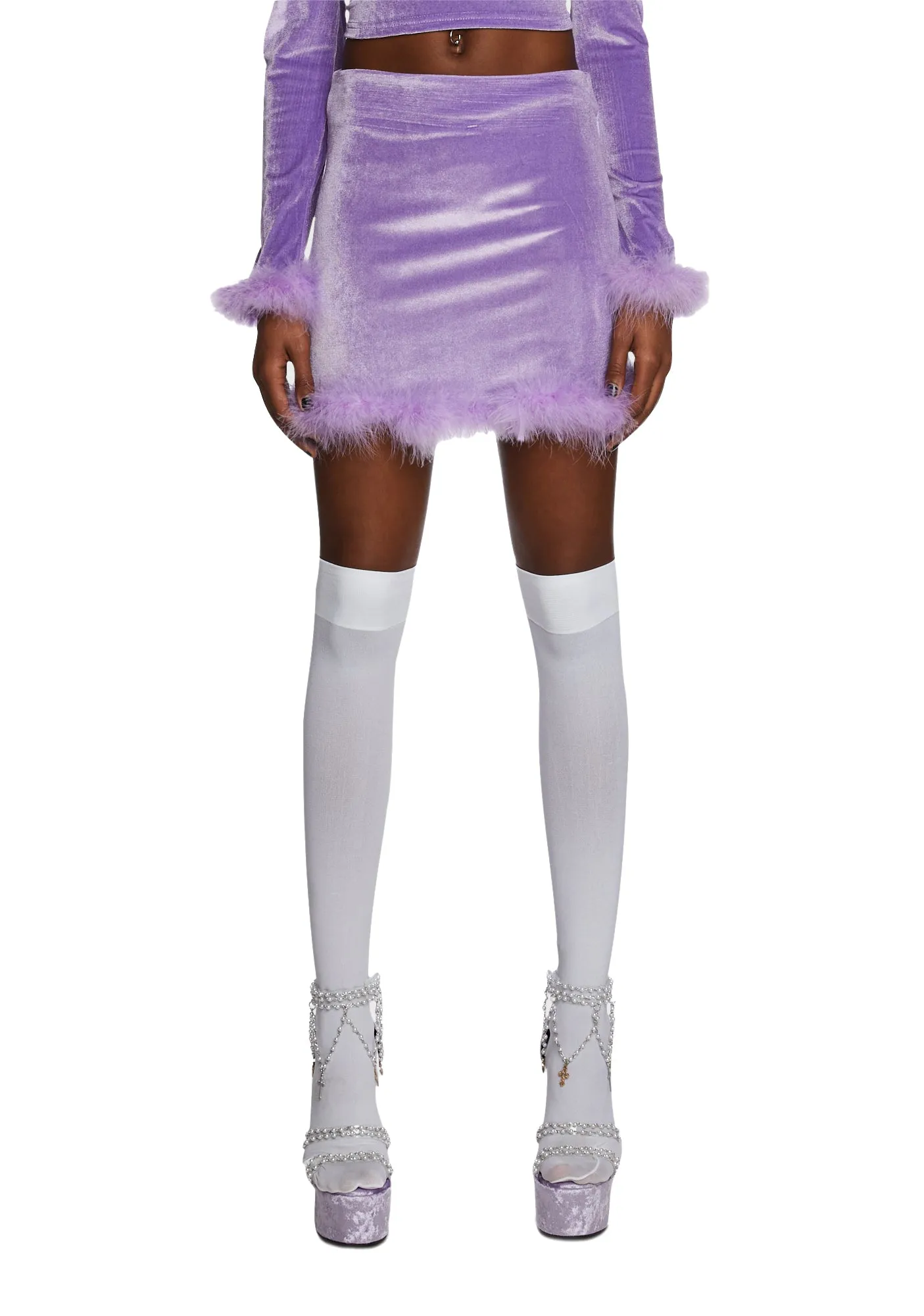 Filthy Femme Velvet Mini Skirt - Purple sold by Dolls Kill