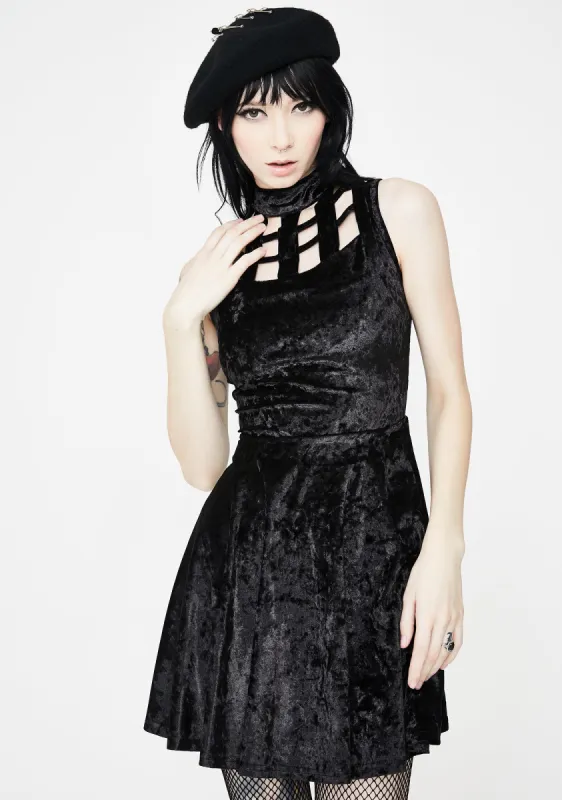 Velveteen Dream Caged Neck Mini Dress sold by Dolls Kill