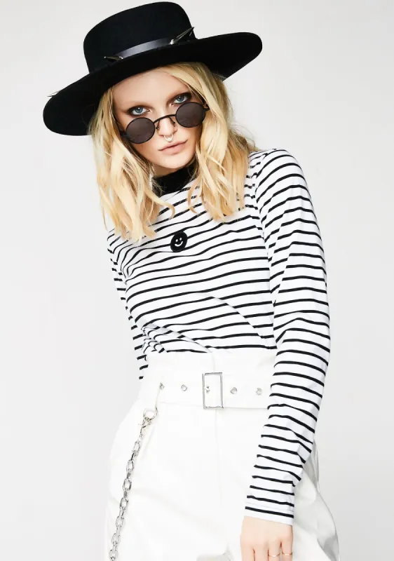 Happy Face Stripey Long Sleeve sold by Dolls Kill