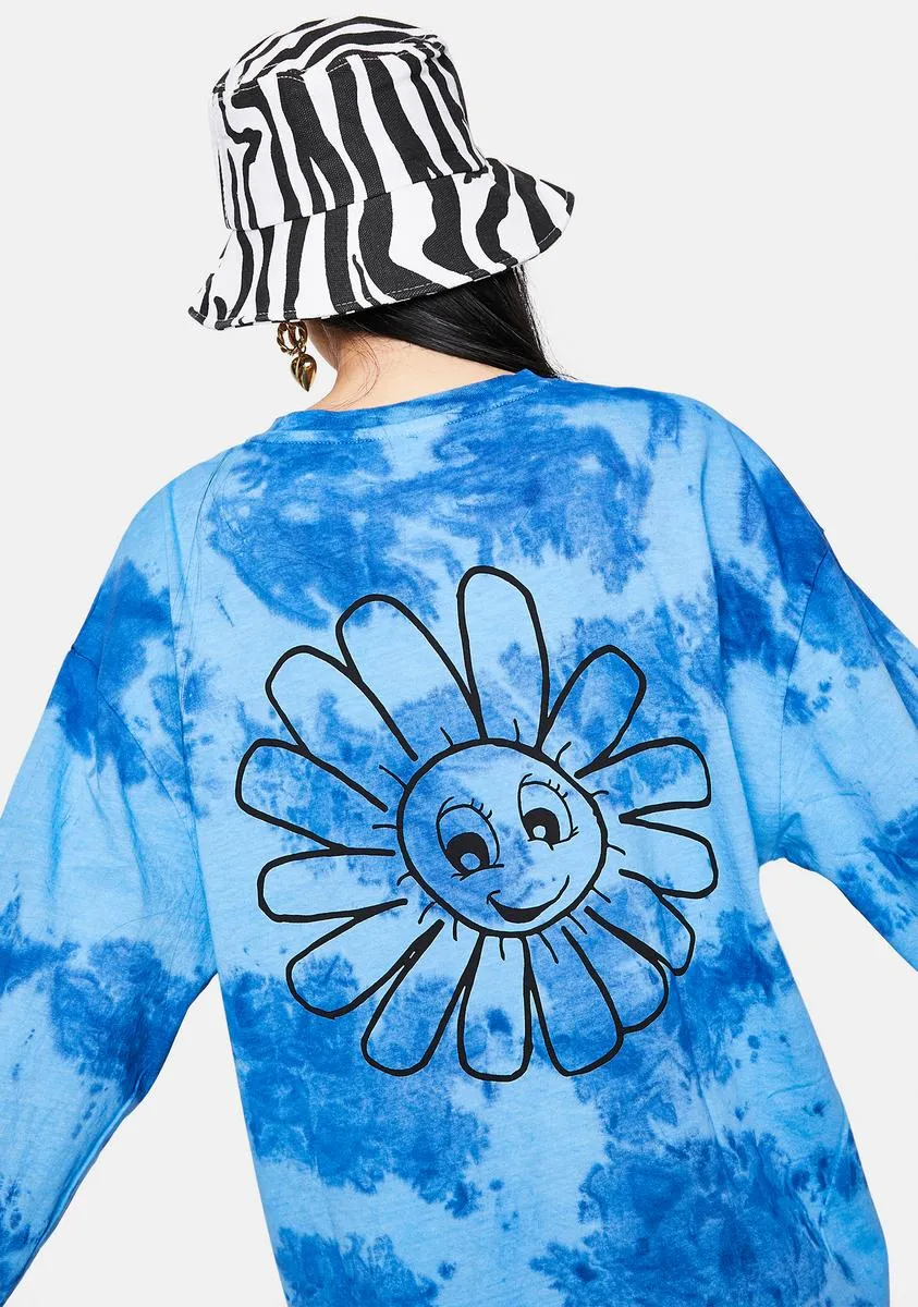 Tie Dye Smiley Flower Long Sleeve Graphic Tee sold by Dolls Kill
