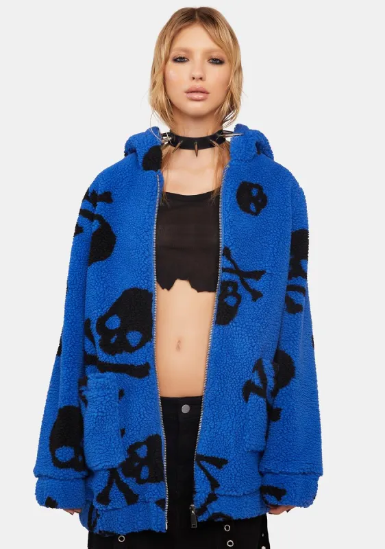 Skull On My Sleeve Sherpa Jacket - Blue sold by Dolls Kill