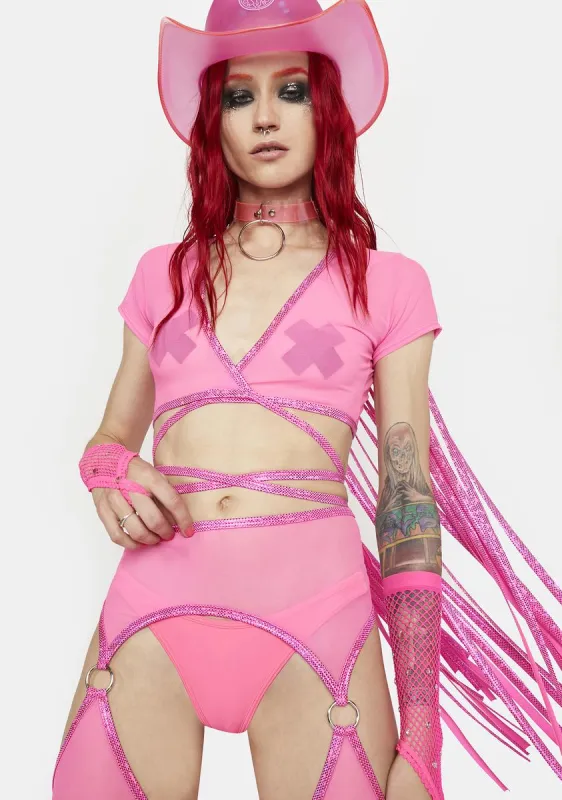 Pink Karma Cowgirl Fringe Wrap Top sold by Dolls Kill