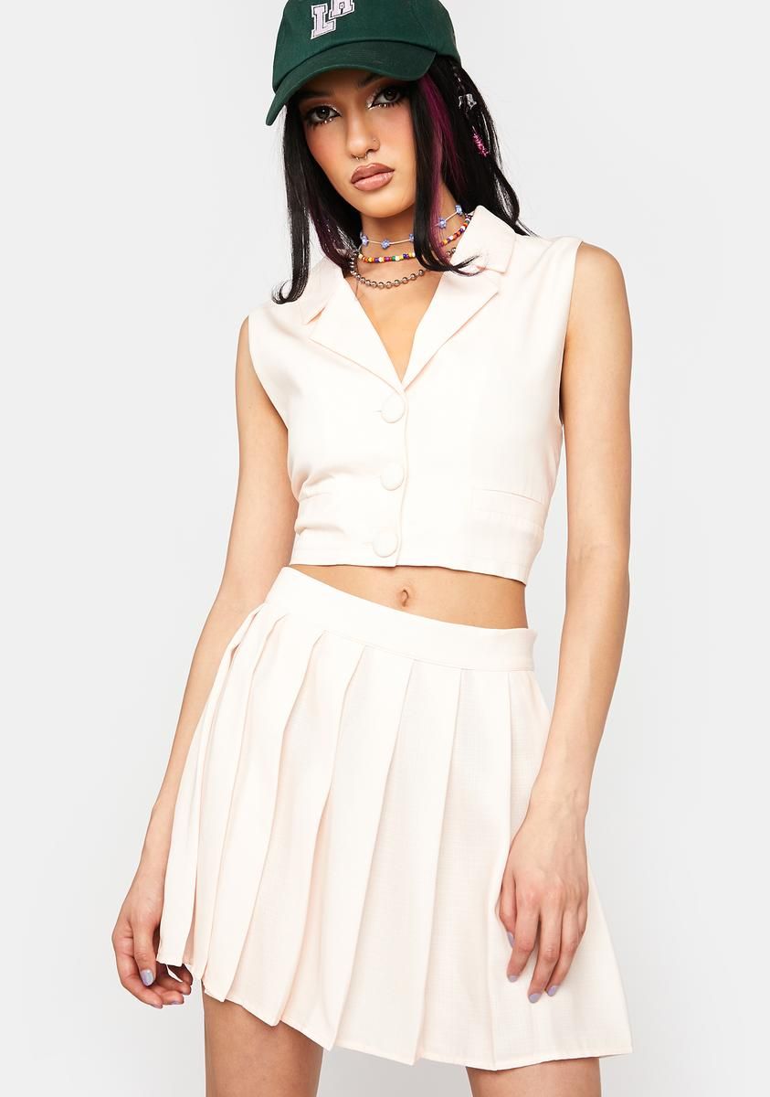 Cream Pleated Mini Skirt sold by Dolls Kill product image thumbnail 2