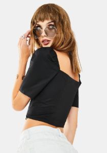 Black Scrunch Front Crop Top sold by Dolls Kill