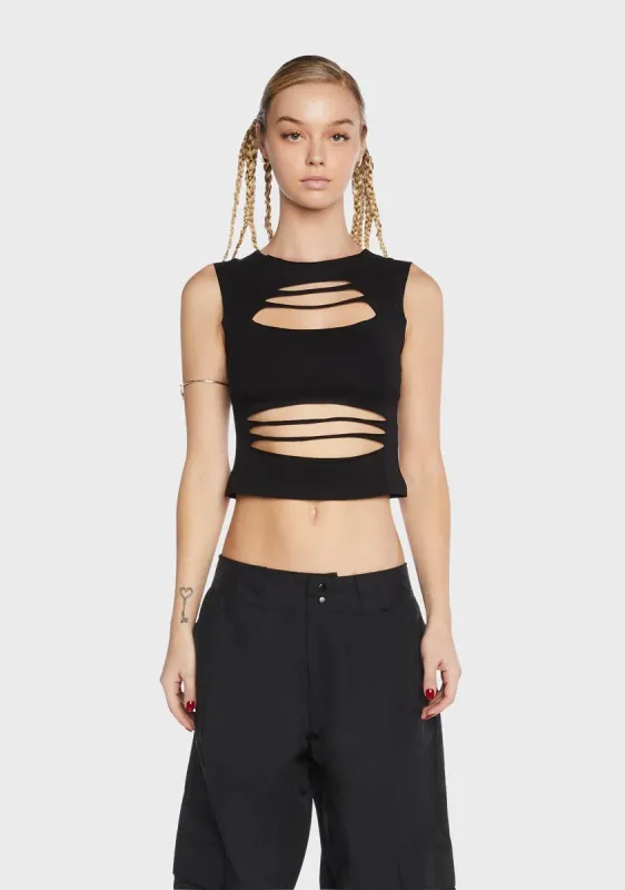 Black Ripped Cut-Out Tank Top sold by Dolls Kill