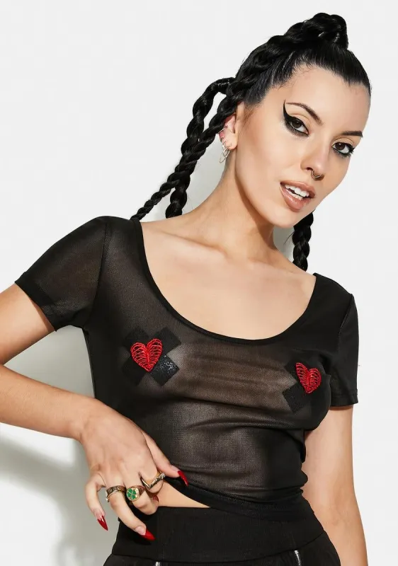 Daily Peach Heart Mesh T-Shirt sold by Dolls Kill