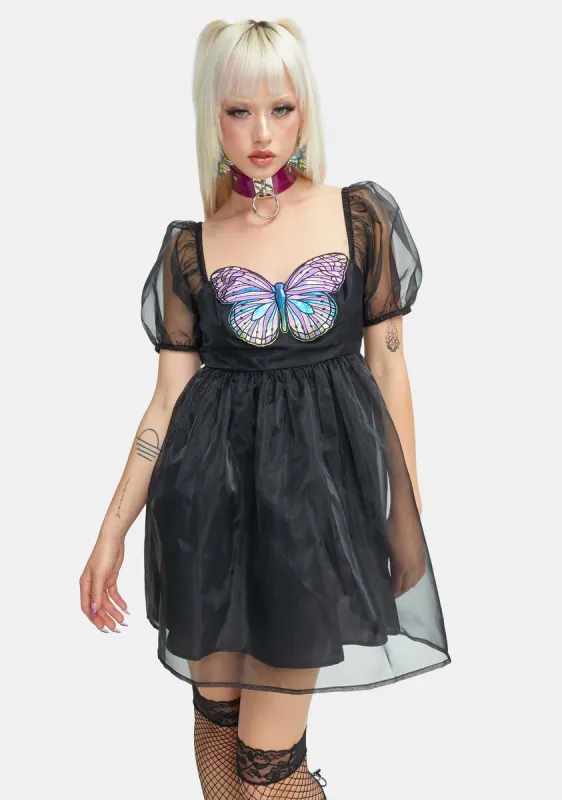 Take Flight Butterfly Puff Sleeve Dress sold by Dolls Kill