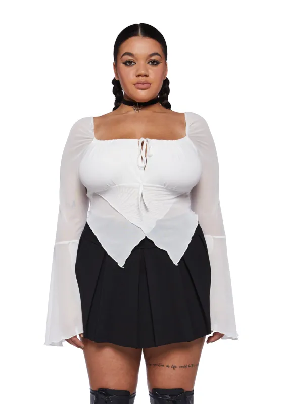 Plus Wild Attraction Mesh Top-Off White sold by Dolls Kill