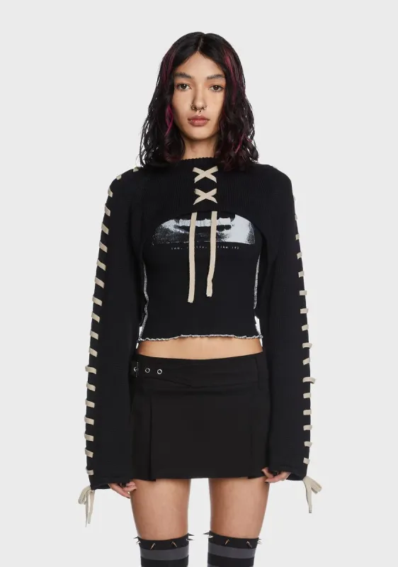 Hai Lace Up Knitted Shrug sold by Dolls Kill