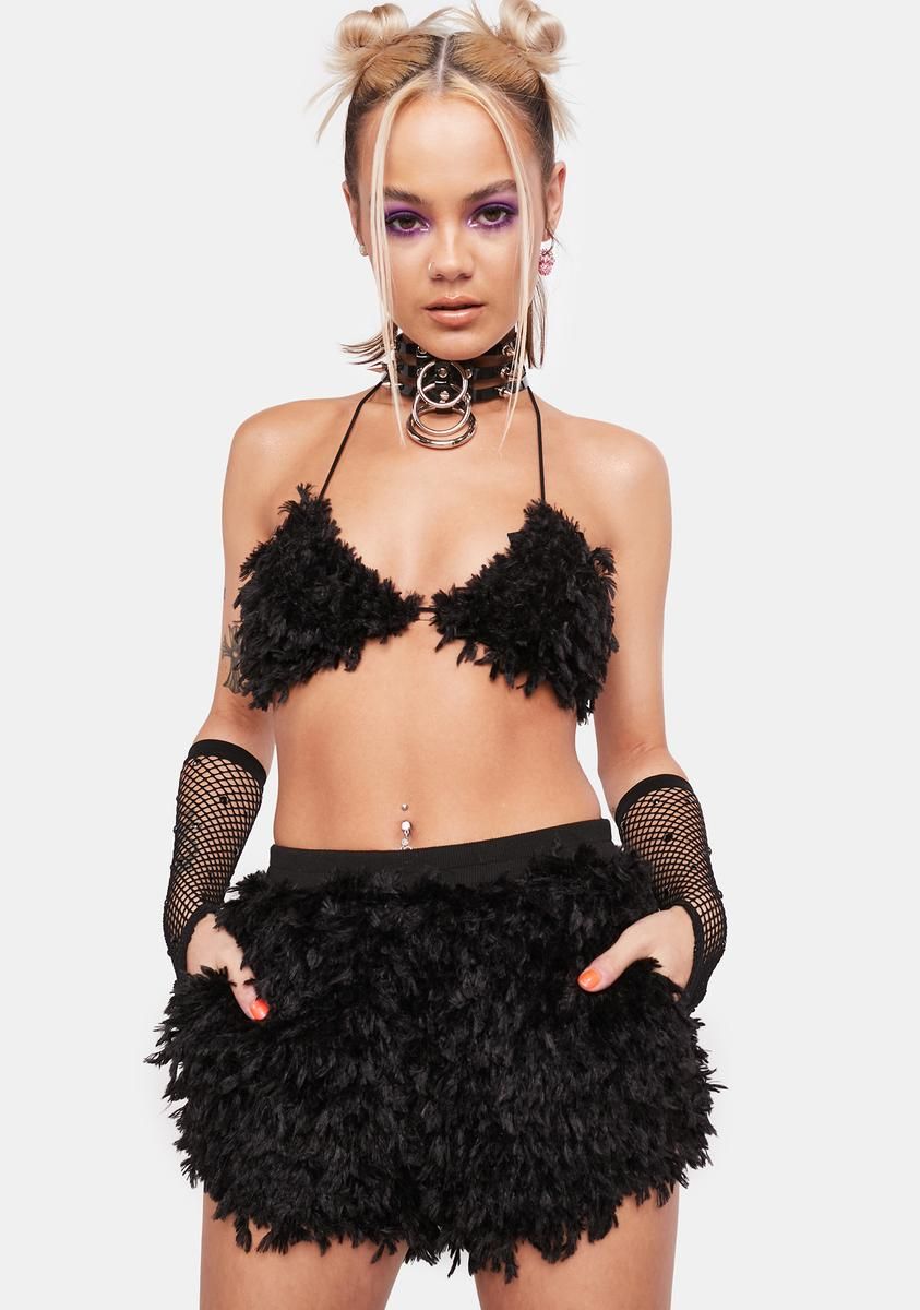 Noir Feelin' Good Fuzzy Shorts Set sold by Dolls Kill