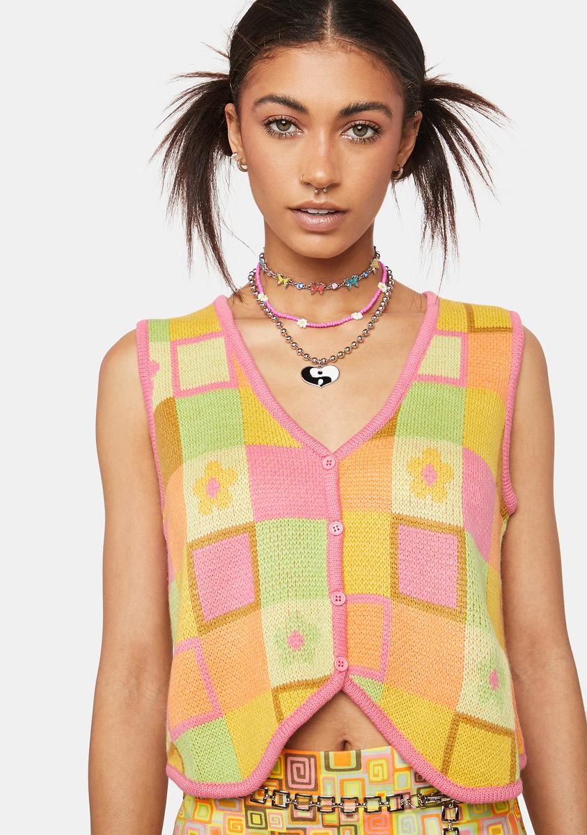 Smartie Knit Button Down Vest sold by Dolls Kill