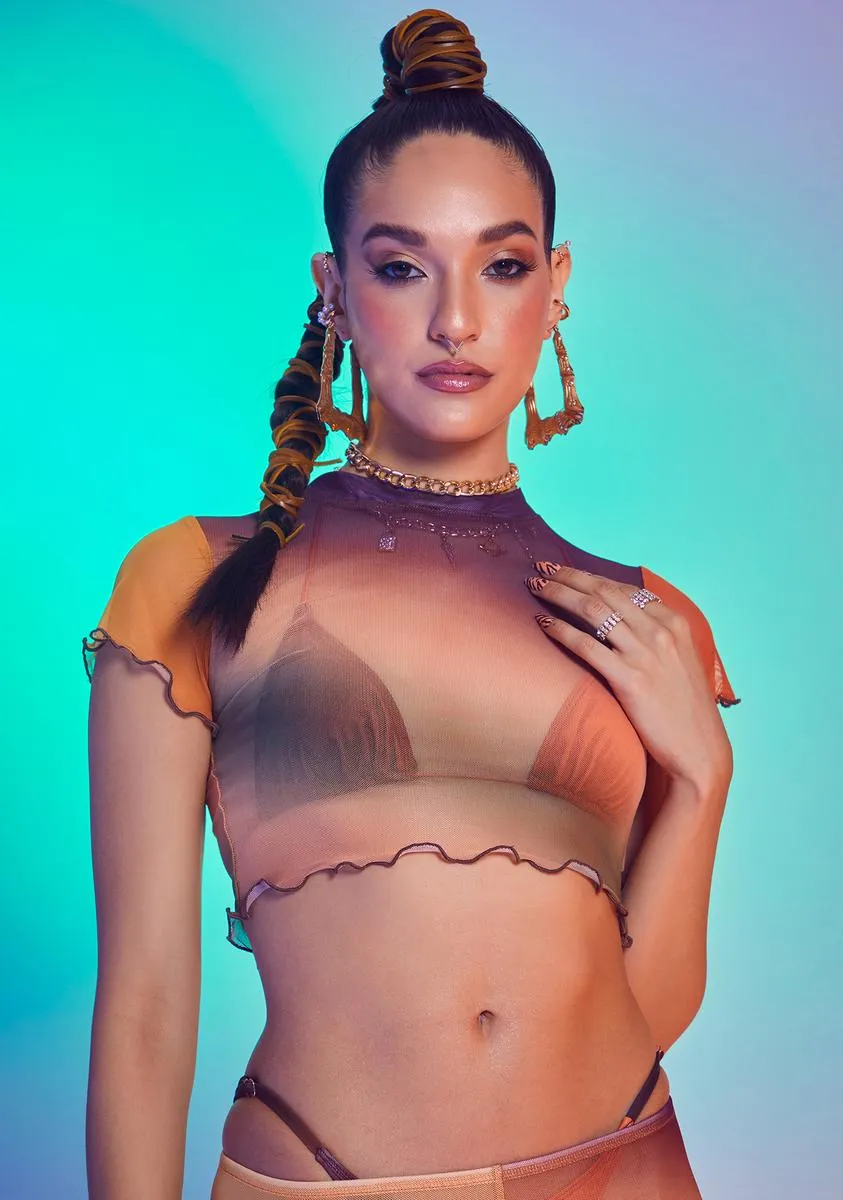 Ombre Mix Print Mesh Crop Tee sold by Dolls Kill