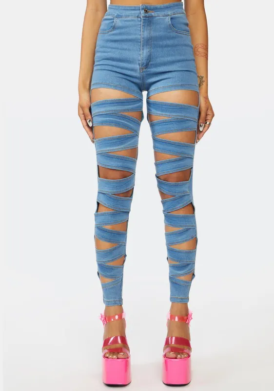 Denim Dripping In Finesse Cutout Skinny Pants sold by Dolls Kill