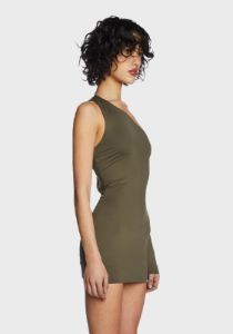 Olive One-Shoulder Cut-Out Mini Dress sold by Dolls Kill
