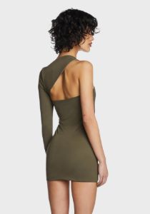 Olive One-Shoulder Cut-Out Mini Dress sold by Dolls Kill