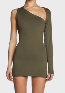 Olive One-Shoulder Cut-Out Mini Dress sold by Dolls Kill