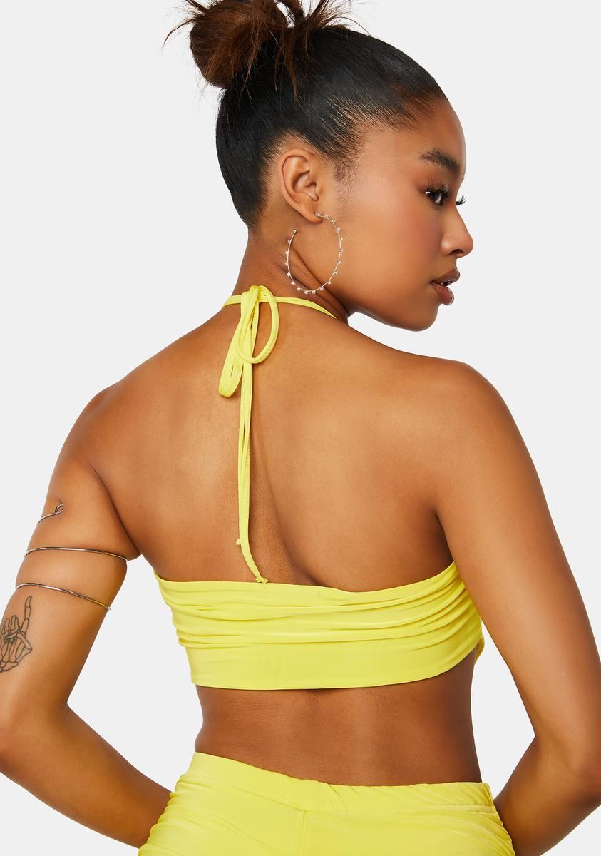 Sulphur Yellow Ruched Halter Mini Crop Top sold by Dolls Kill product image thumbnail 4