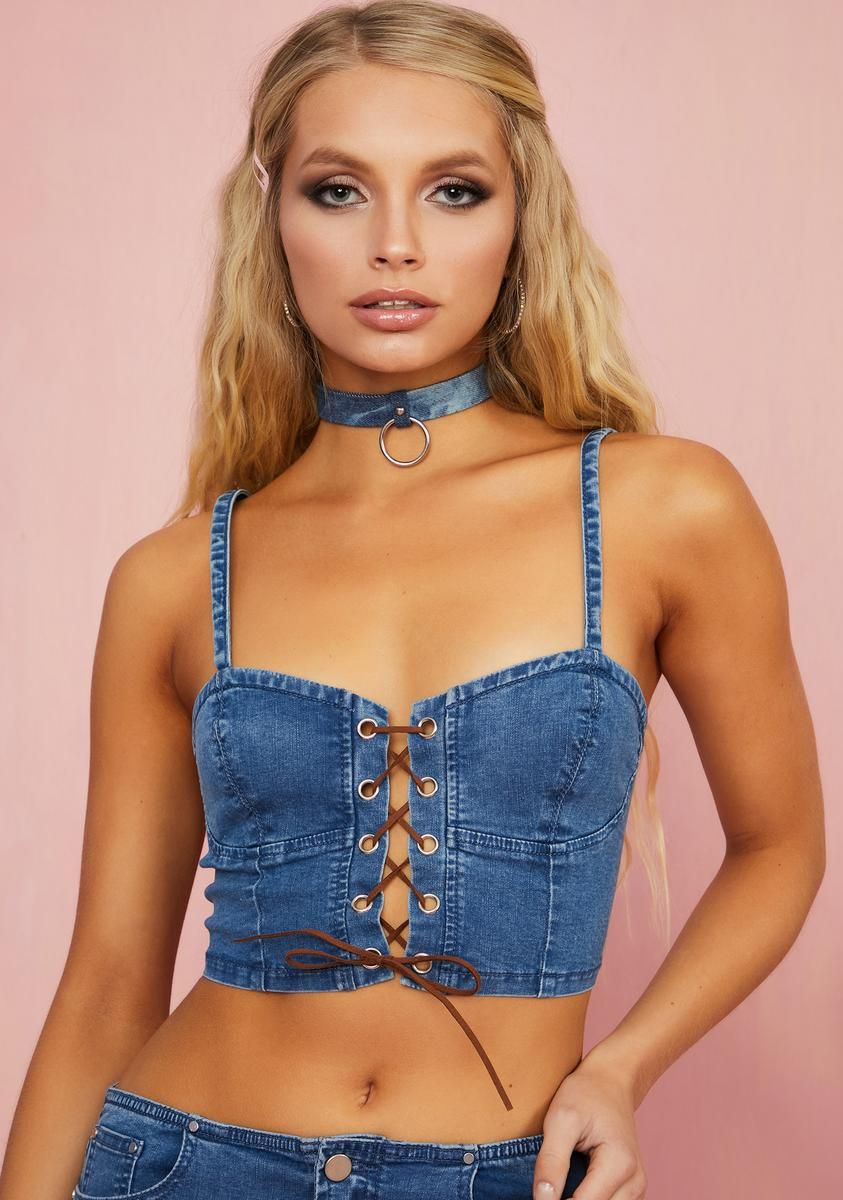Dime Store Cowgirl Denim Bustier sold by Dolls Kill