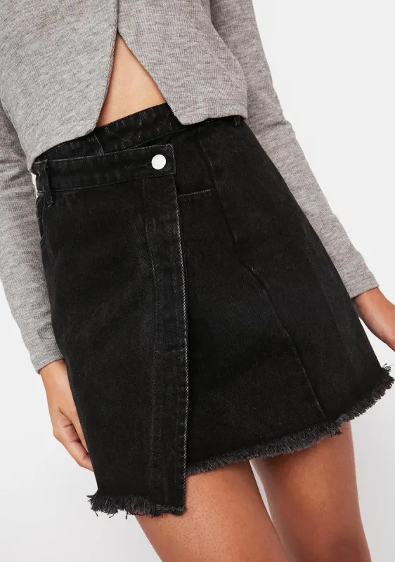 Night A Lotta Talk Wrap Denim Mini Skirt sold by Dolls Kill