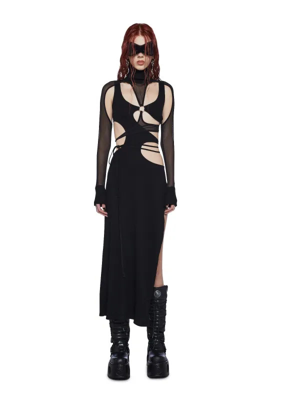 Fader Mesh Ribbed Maxi Dress - Black sold by Dolls Kill