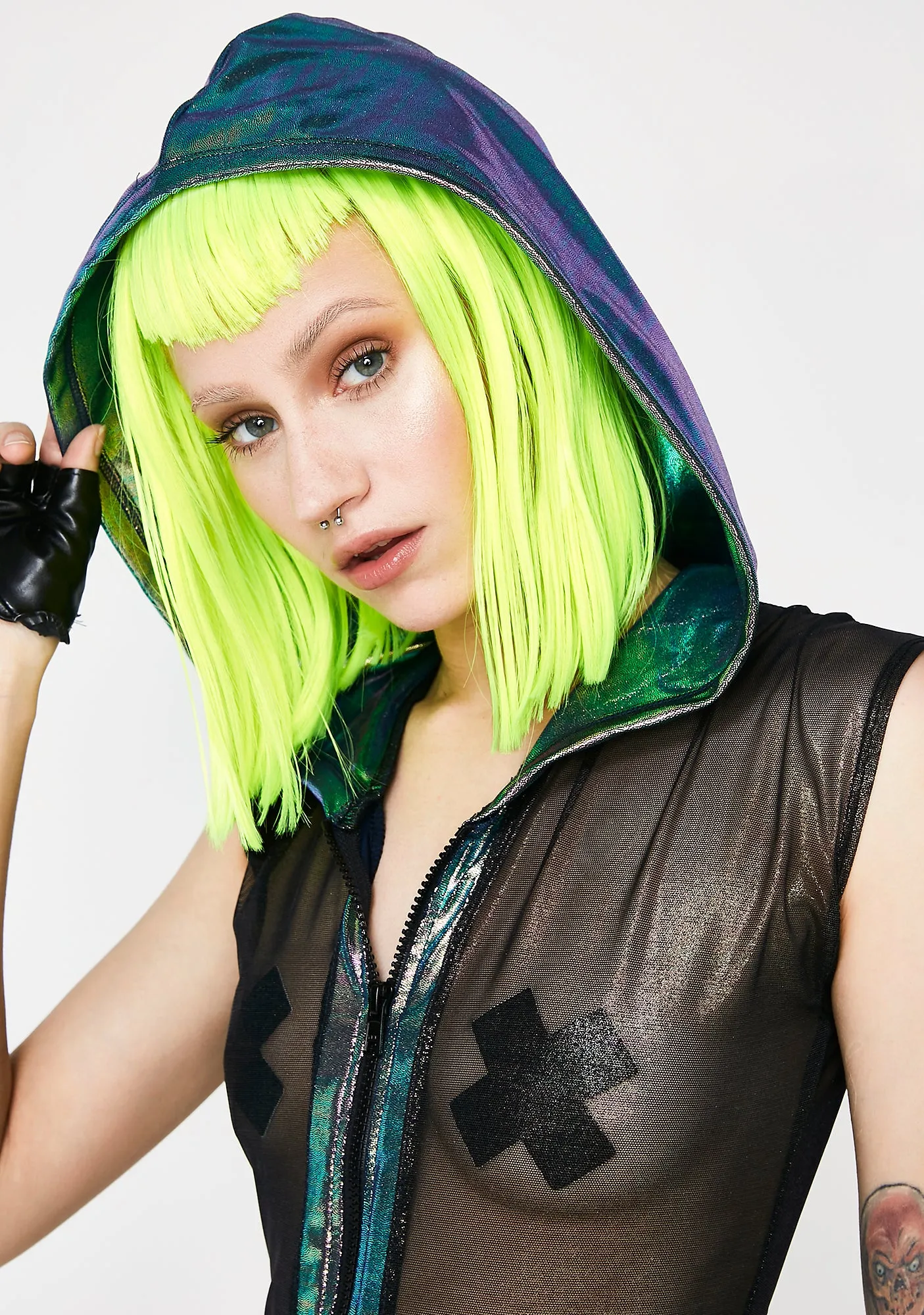 Black Opal Mesh Zipper Front Romper sold by Dolls Kill product image thumbnail 2