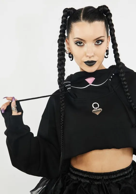Playful Kitten Crop Hoodie sold by Dolls Kill