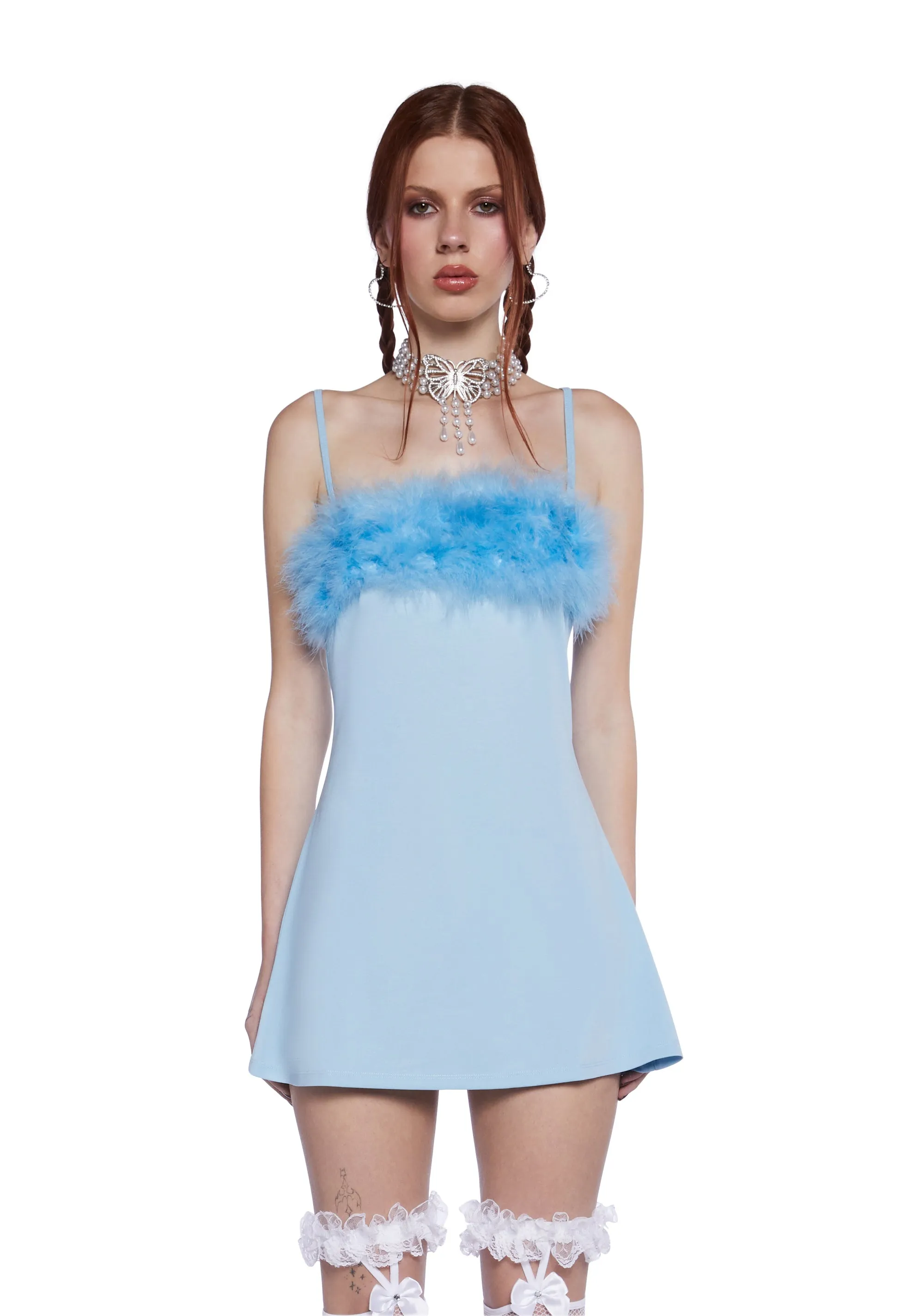 Flirty N' Thriving Marabou Dress - Blue sold by Dolls Kill