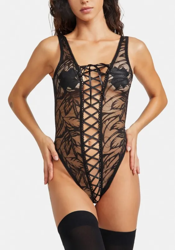 Tempt Me Lace-Up Teddy sold by Dolls Kill