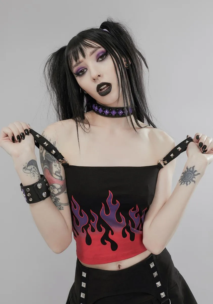 Fool U Twice Flame Print Crop Top sold by Dolls Kill