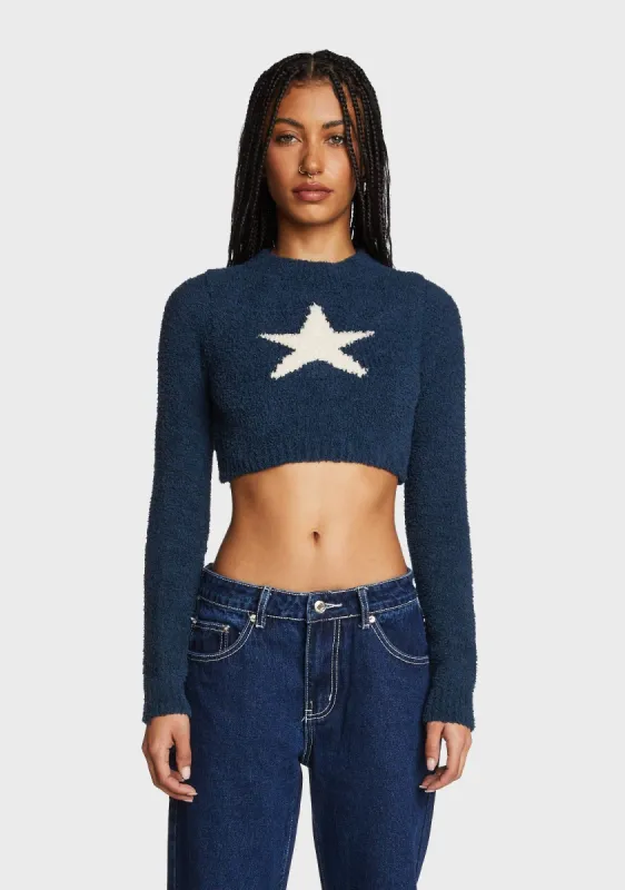 Starry Super Soft Cropped Sweater - Blue made by Edikted