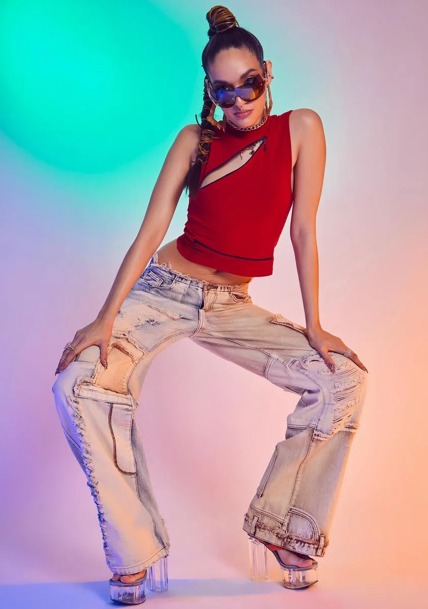 Sleeveless 90s Tee With Slashed Zip Detail sold by Dolls Kill product image thumbnail 3