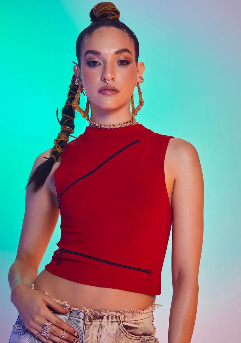 Sleeveless 90s Tee With Slashed Zip Detail sold by Dolls Kill