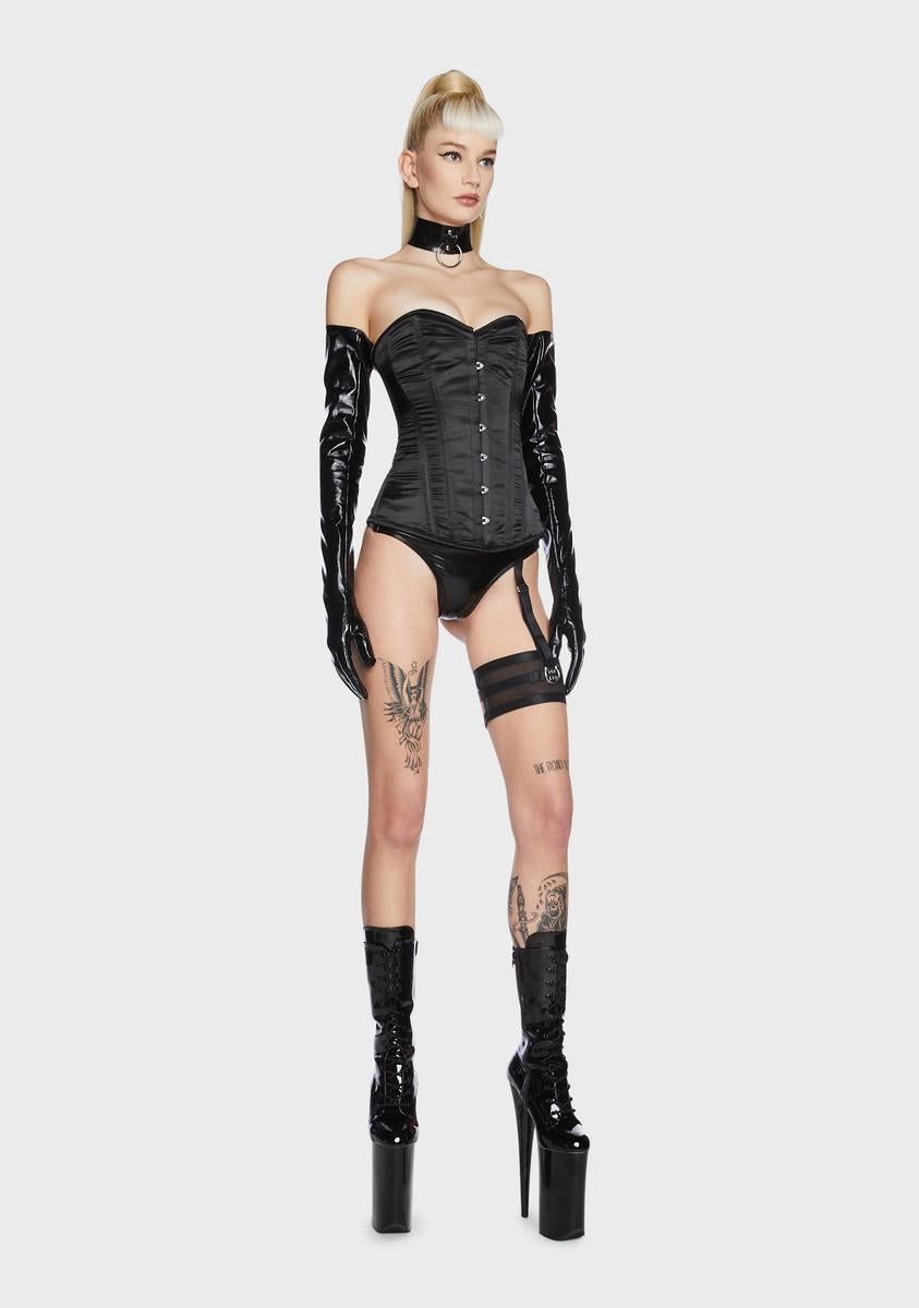 Lavish Black Satin Overbust Corset sold by Dolls Kill product image thumbnail 5