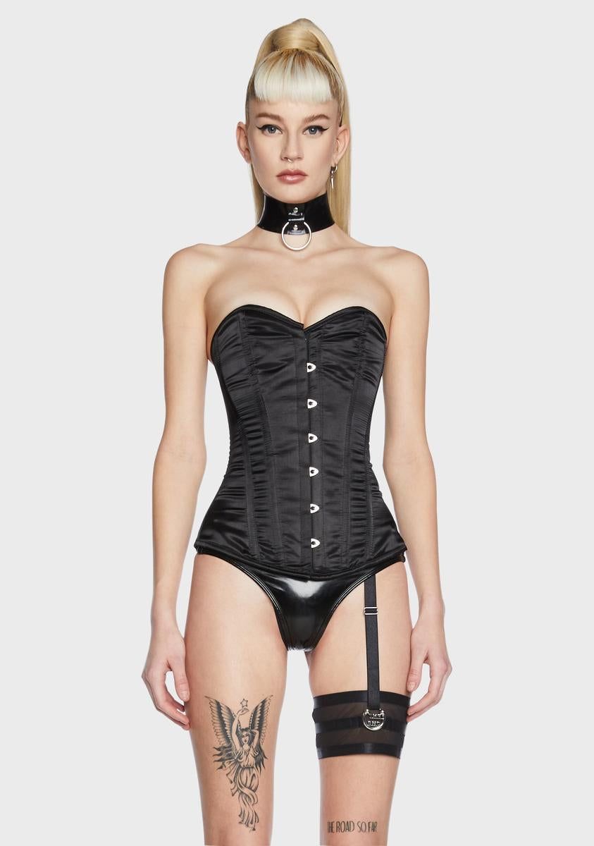 Lavish Black Satin Overbust Corset sold by Dolls Kill