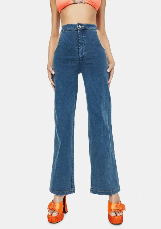 Indigo No Sneak Peeks Cutout Denim Jeans sold by Dolls Kill