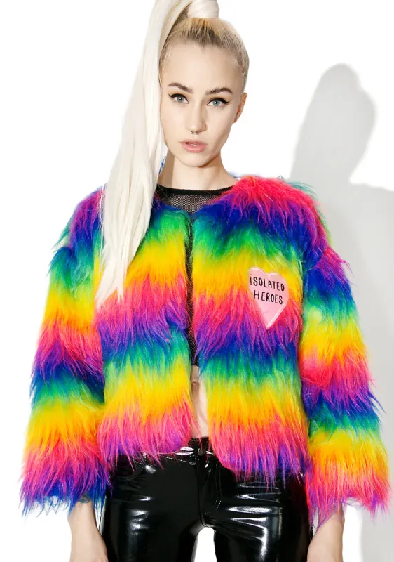 Rainbow Faux Fur Mini Coat sold by Dolls Kill