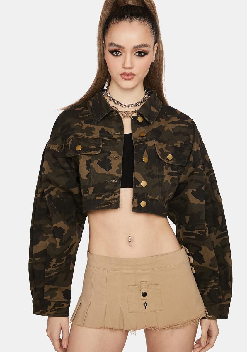 Camo Set Em Straight Cropped Jacket sold by Dolls Kill