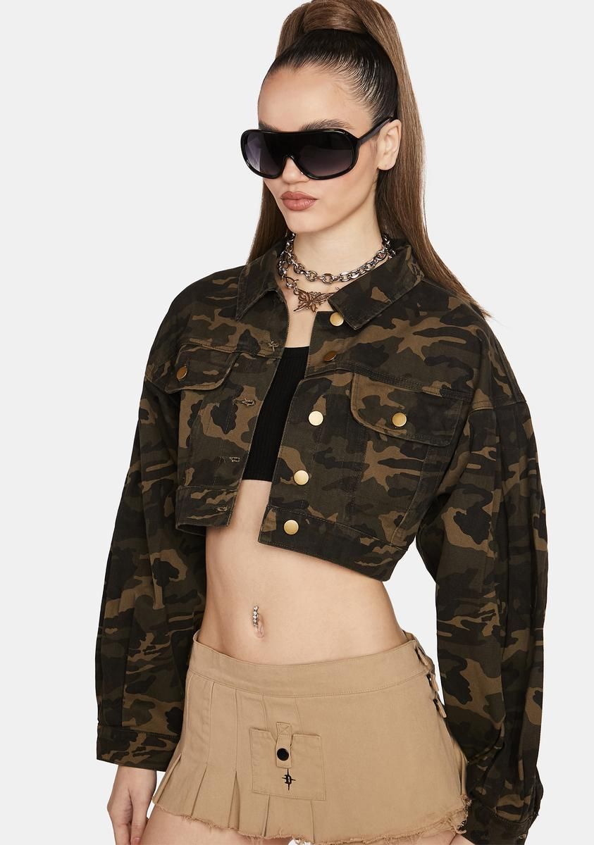 Camo Set Em Straight Cropped Jacket sold by Dolls Kill product image thumbnail 2
