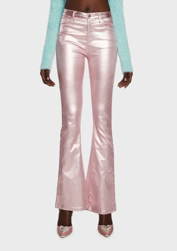 Luna Faux Leather Flare Jeans sold by Dolls Kill