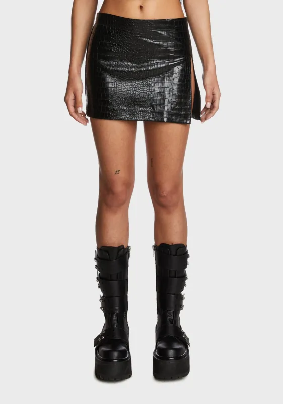 Lana Faux Croc Leather Slitted Skirt sold by Dolls Kill