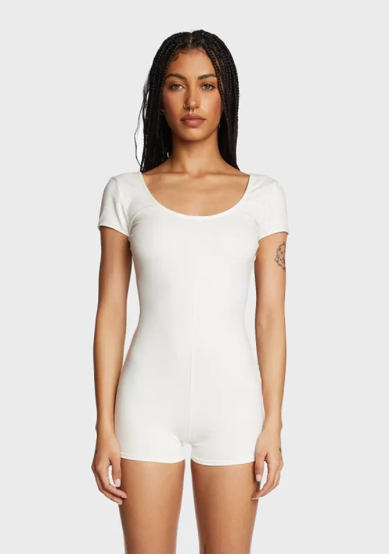 Annika Scoop Neck Ribbed Romper - White sold by Dolls Kill