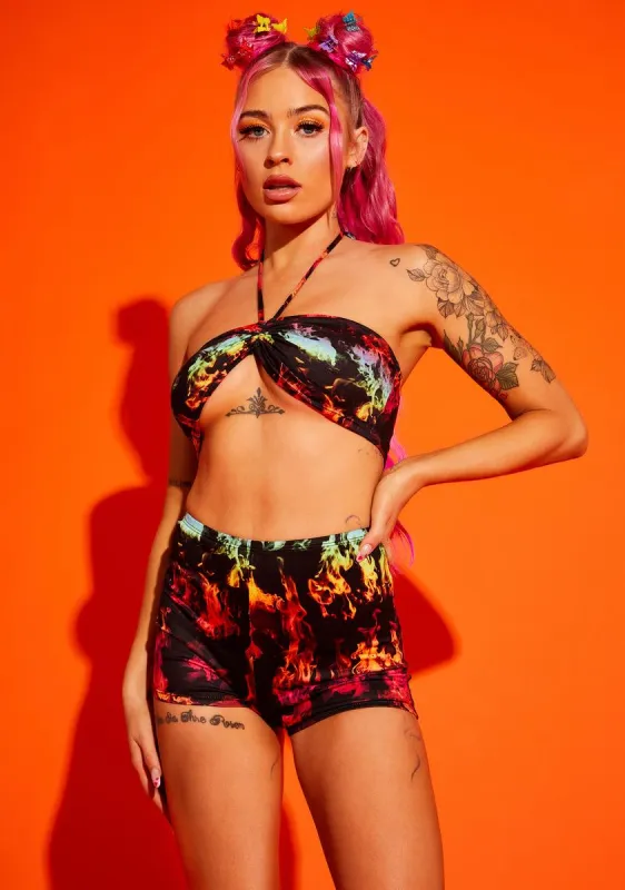Stay Vibrant Halter Bra And Shorts Set sold by Dolls Kill