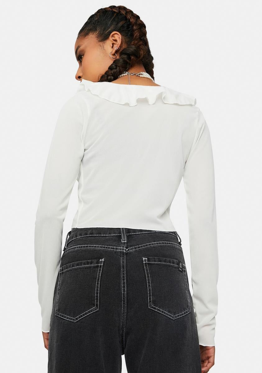 Ivory Better Watch Me Long Sleeve Crop Top sold by Dolls Kill product image thumbnail 4
